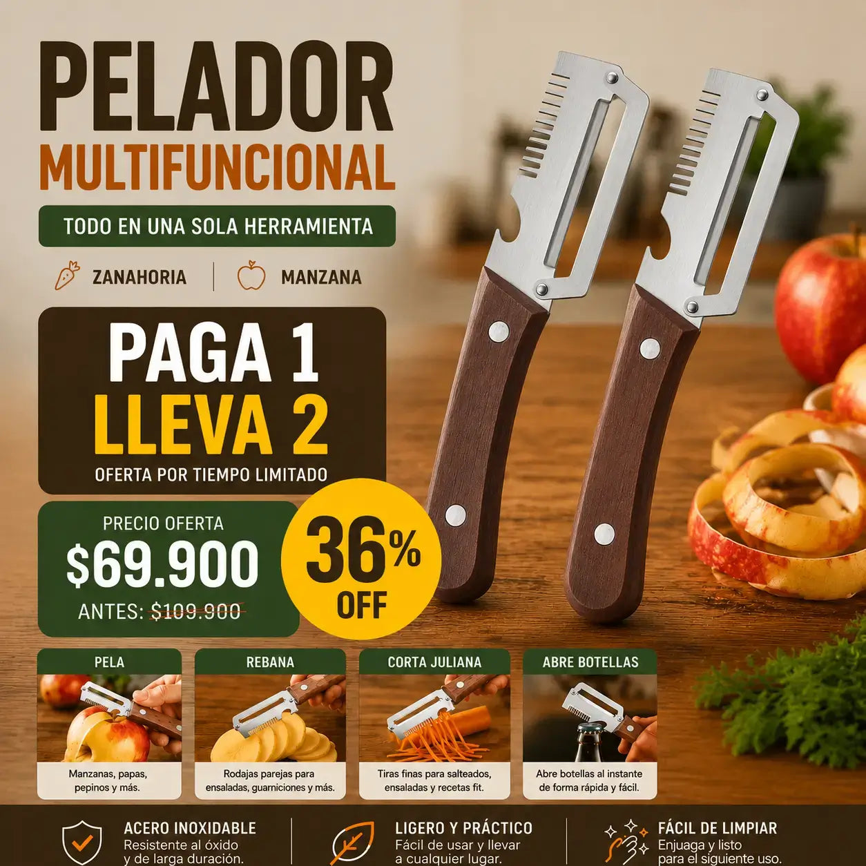 Cuchillo Pelador Multifuncional 4 en 1 (lleva 1 gratis)