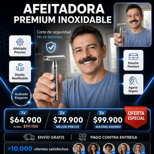 Máquina de Afeitar en Acero Inoxidable + 6 Repuestos